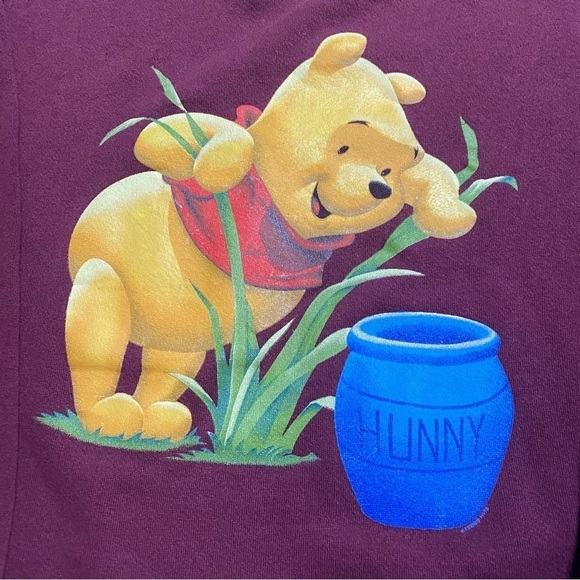 VTG Pooh Disney Burgundy Winnie The Pooh Bear Crewneck Pullover Sweatshirt Sz M - Picture 6 of 7